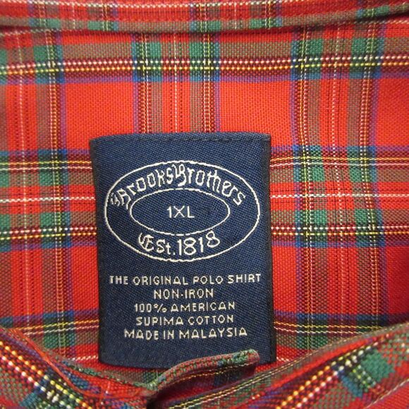 Brooks Brothers Mens Button Down‎ Shirt size 1XB Big Tart Plaid Stewart Supima - Picture 3 of 9